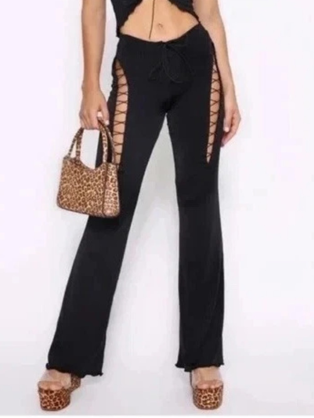 I.AM.GIA NYX Black Pants Lace-Up Side Flare Leg Size Large NEW